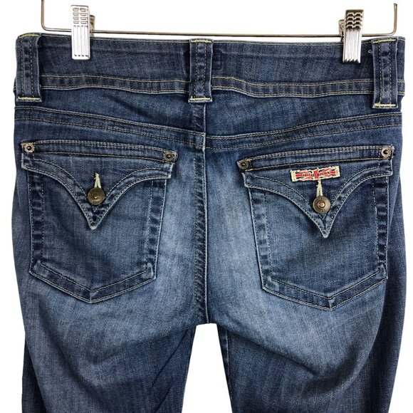 Hudson Flare Jeans Sz 29 Low Rise Signature Logo Flap Pockets 2 Button Zip 30x29 - Picture 4 of 12